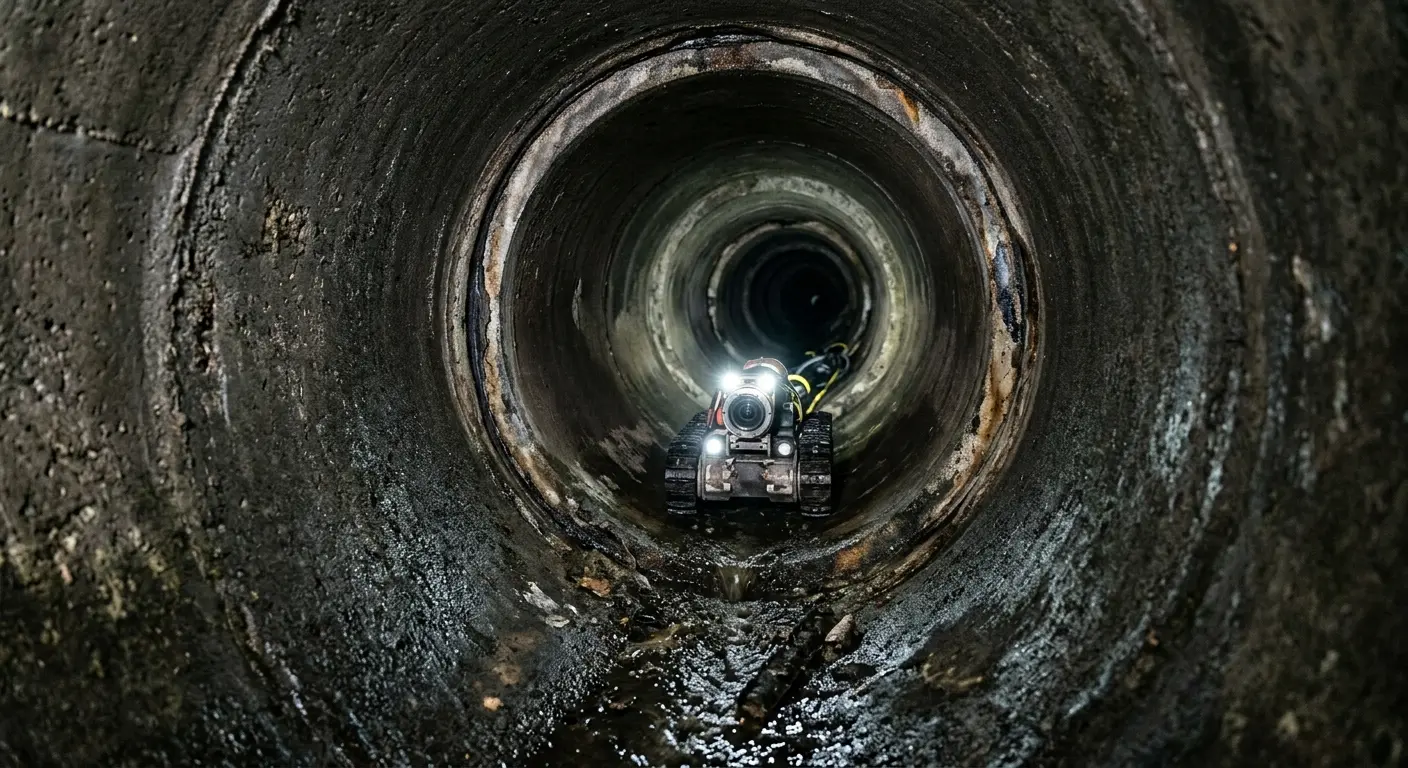 Robotic sewer camera inspecting pipe interior for Sewer Line Cleaning in Mullica